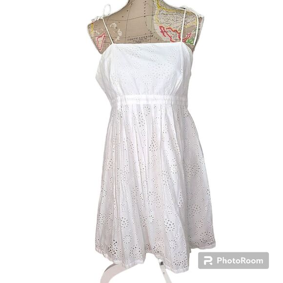 mark. Size Large White Floral Eyelet Spaghetti Strap A-Line Mini Dress Feminine - Picture 1 of 7
